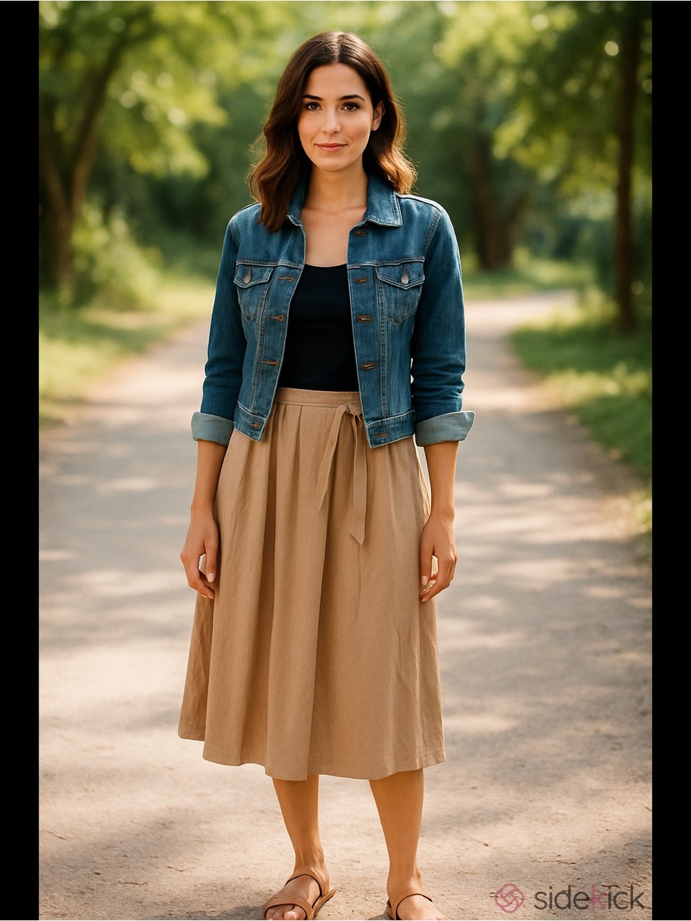 Zara Tan ALine Midi Skirt Pleated with Tie Waist Size M Boho Classic Staple